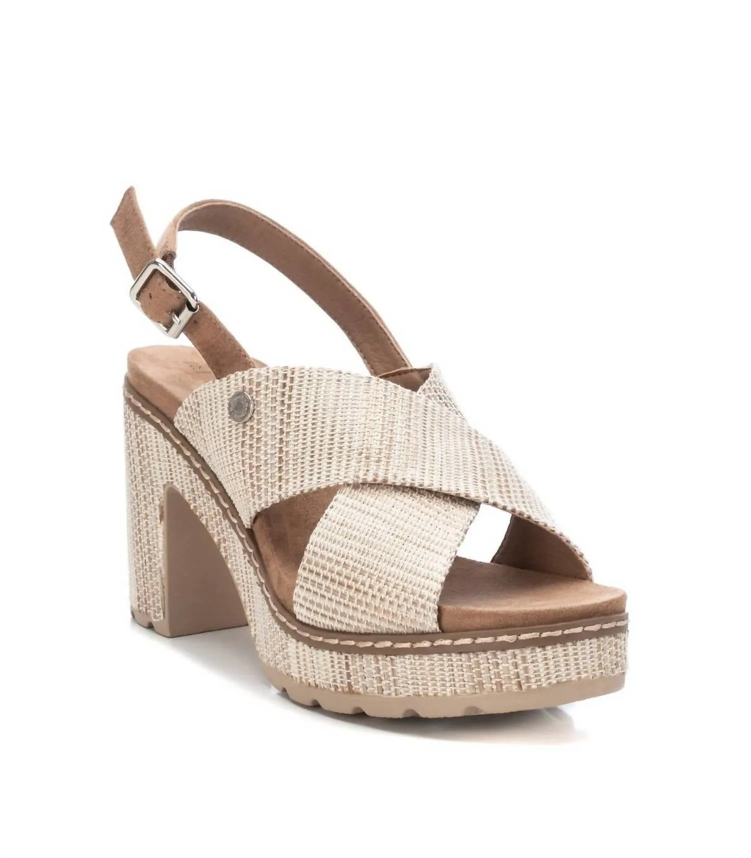 Women's Heeled Platform Sandals In Medium Beige