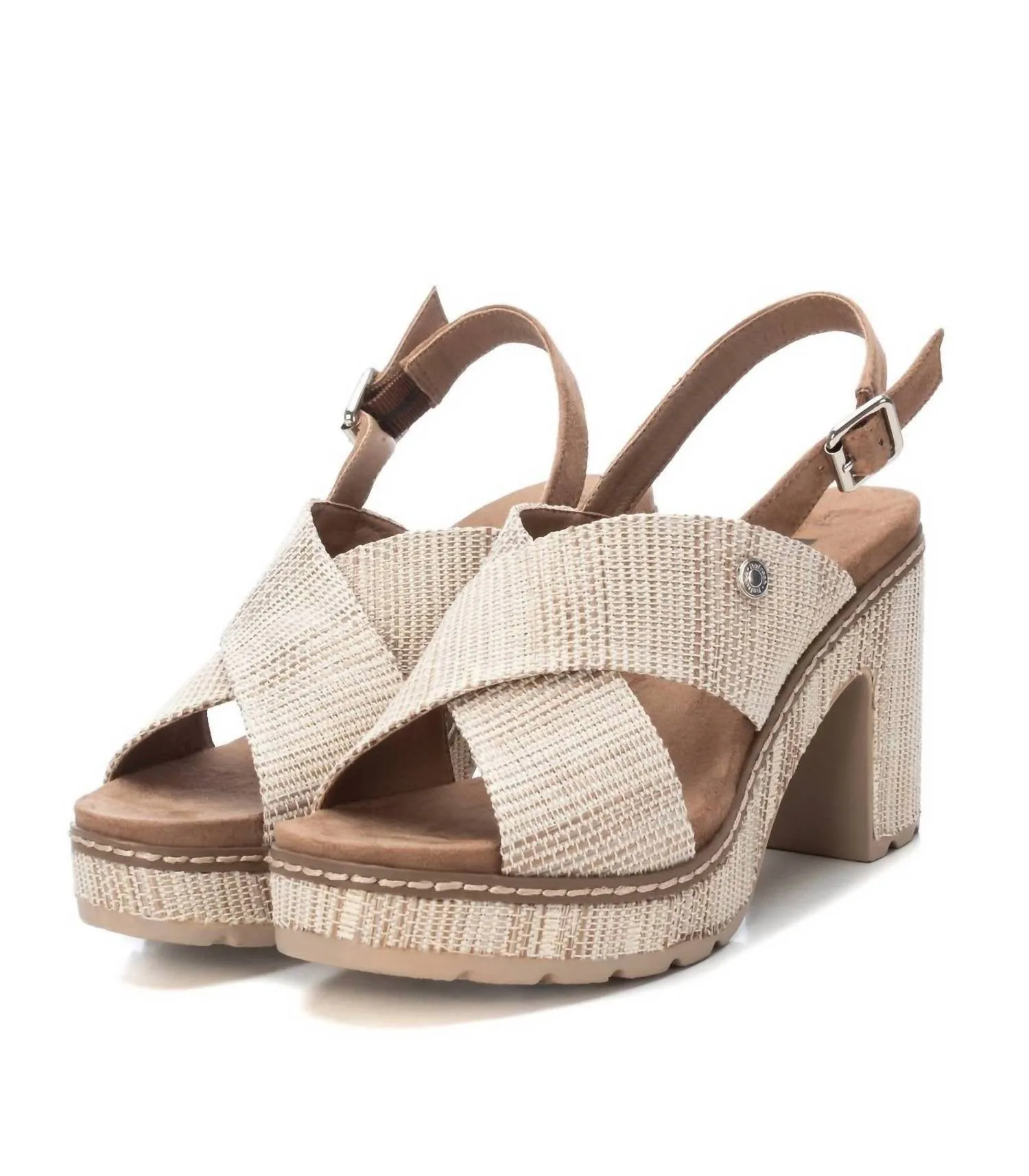 Women's Heeled Platform Sandals In Medium Beige