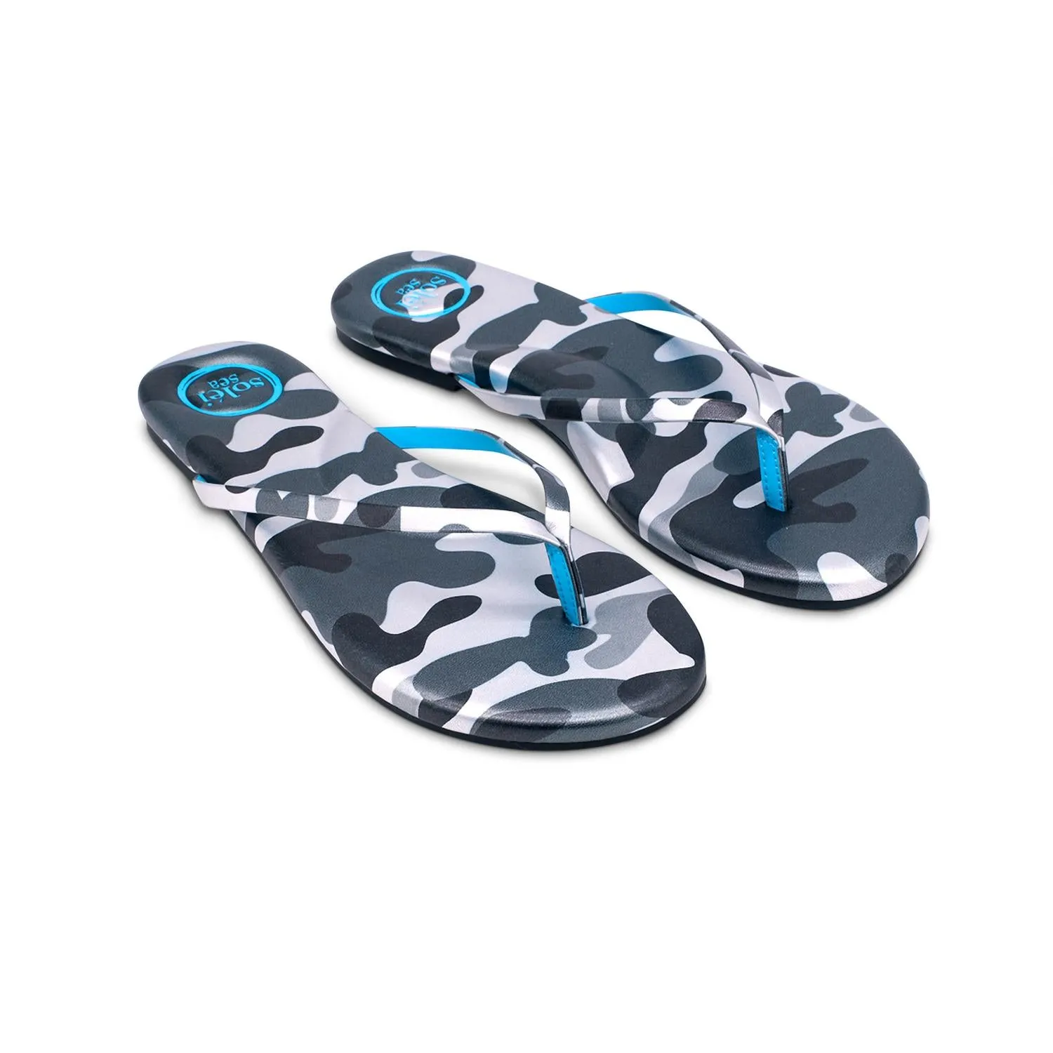 Women's Indie Sandals In Camo Silver Black With Blue