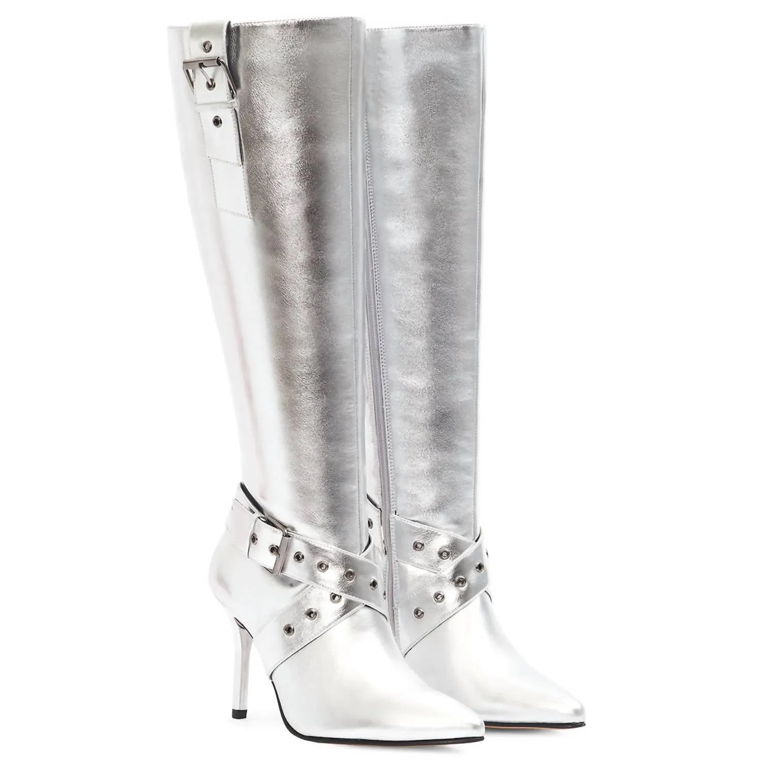 Women's Knee High Boots With Stiletto Heel In Silver