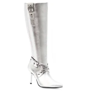 Women's Knee High Boots With Stiletto Heel In Silver