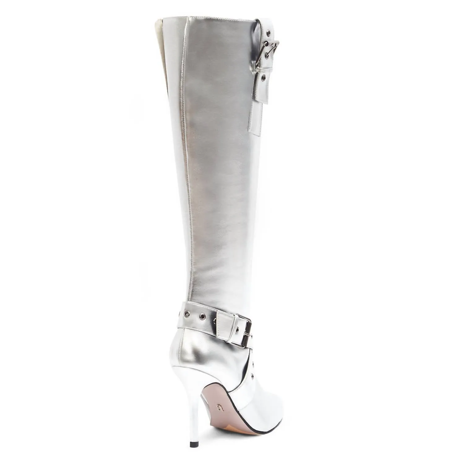 Women's Knee High Boots With Stiletto Heel In Silver
