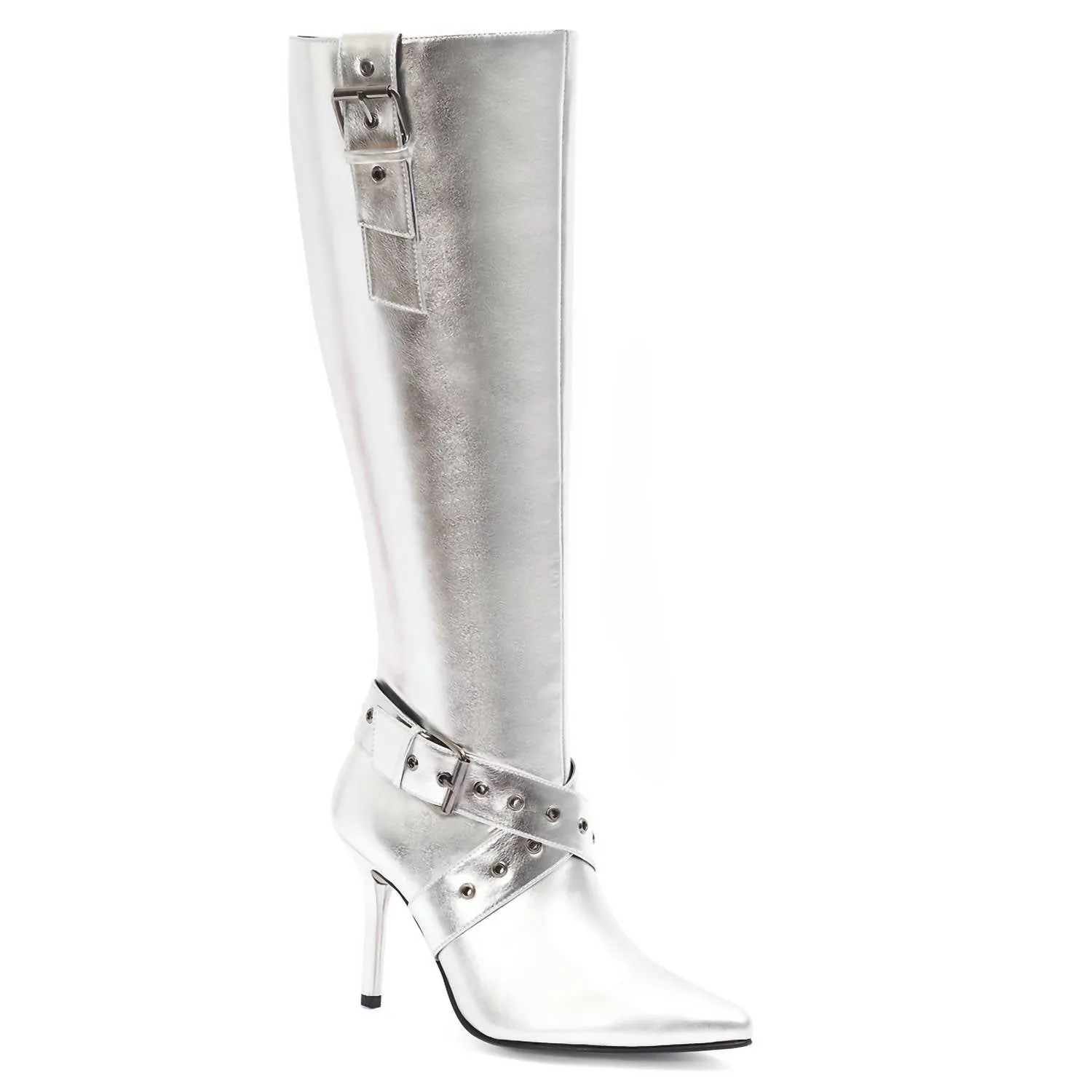 Women's Knee High Boots With Stiletto Heel In Silver