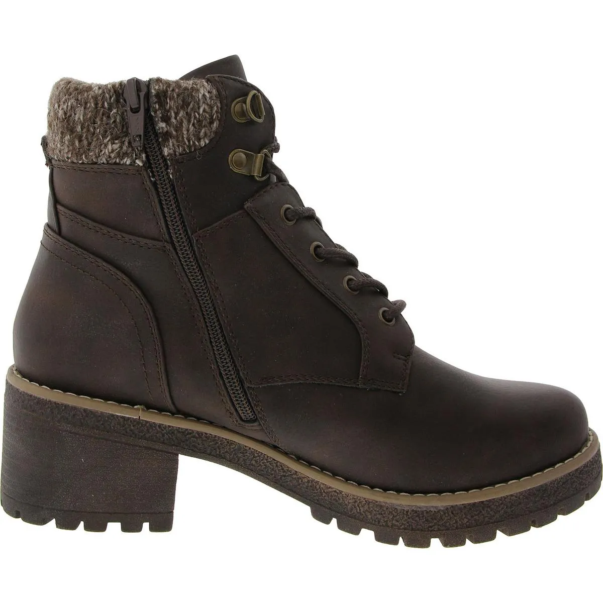 Womens Knit Faux Leather Hiking Boots