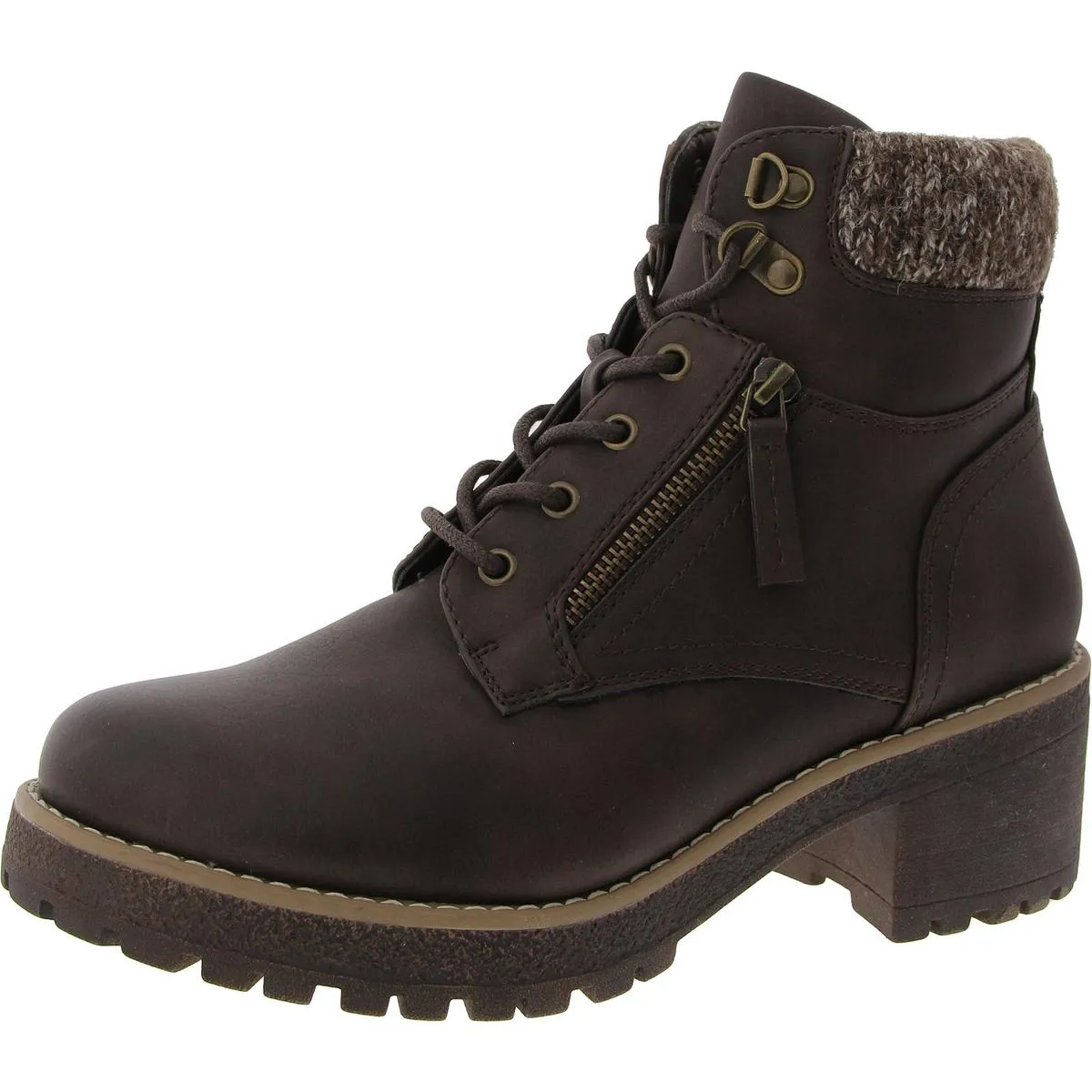 Womens Knit Faux Leather Hiking Boots