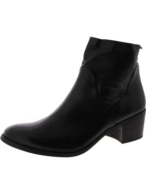 Womens Leather Block Heel Ankle Boots