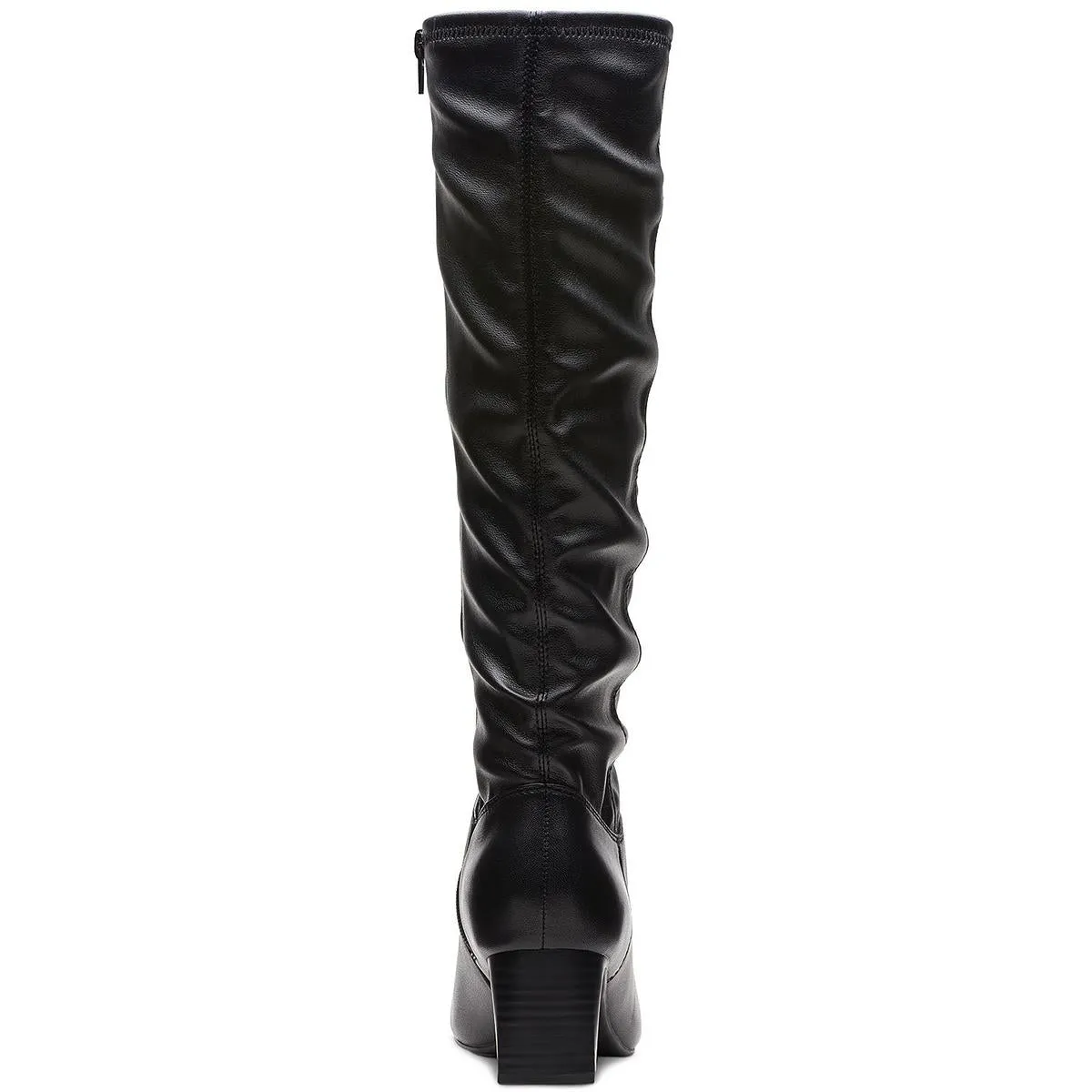 Womens Leather Block Heel Knee-High Boots