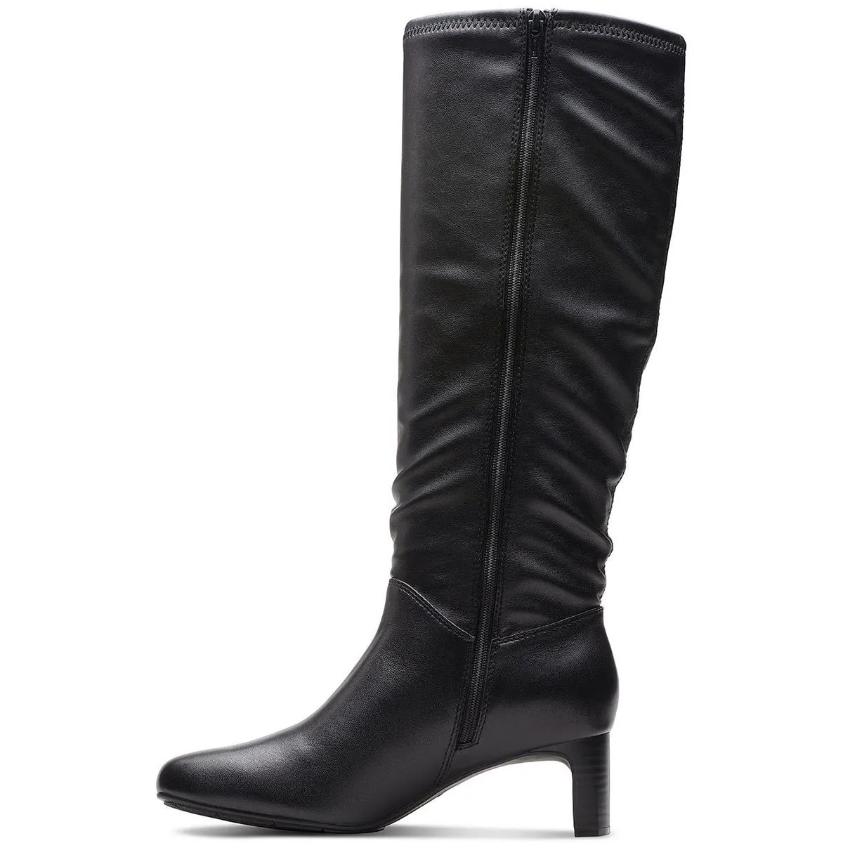 Womens Leather Block Heel Knee-High Boots