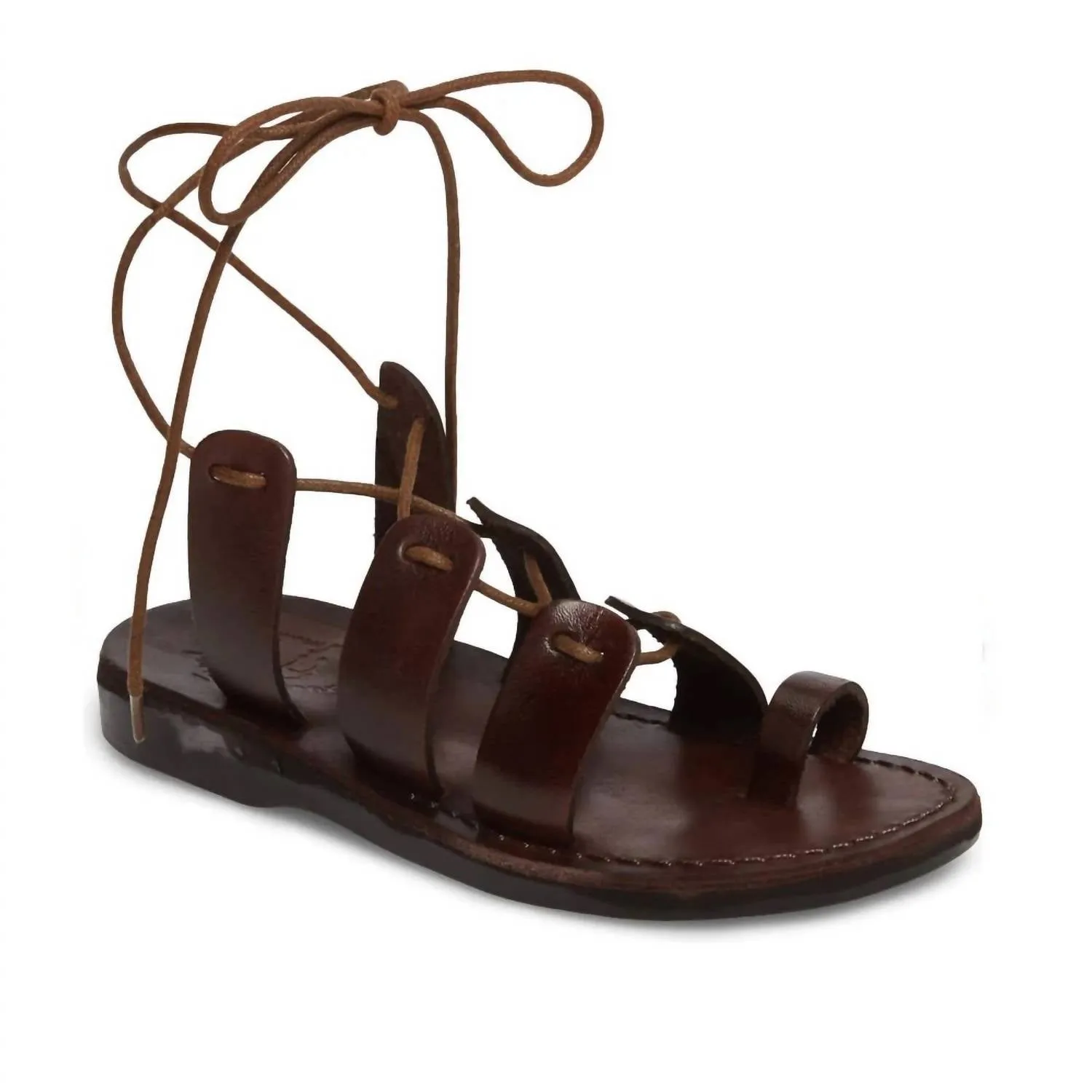 Women's Leather Lace Up Sandal - Deborah In Brown