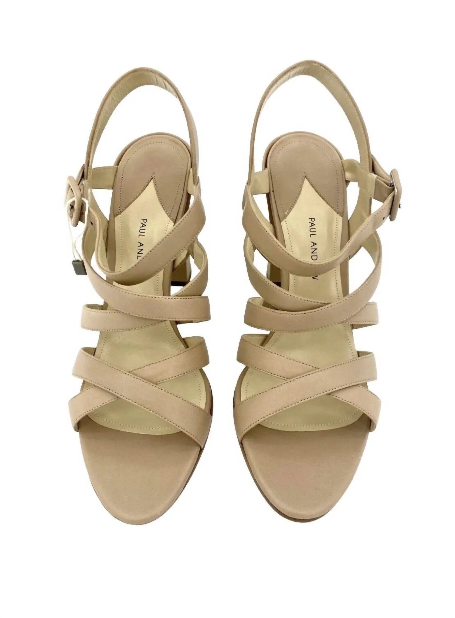 Women's Leather Strappy Block Heel Sandals In Tan
