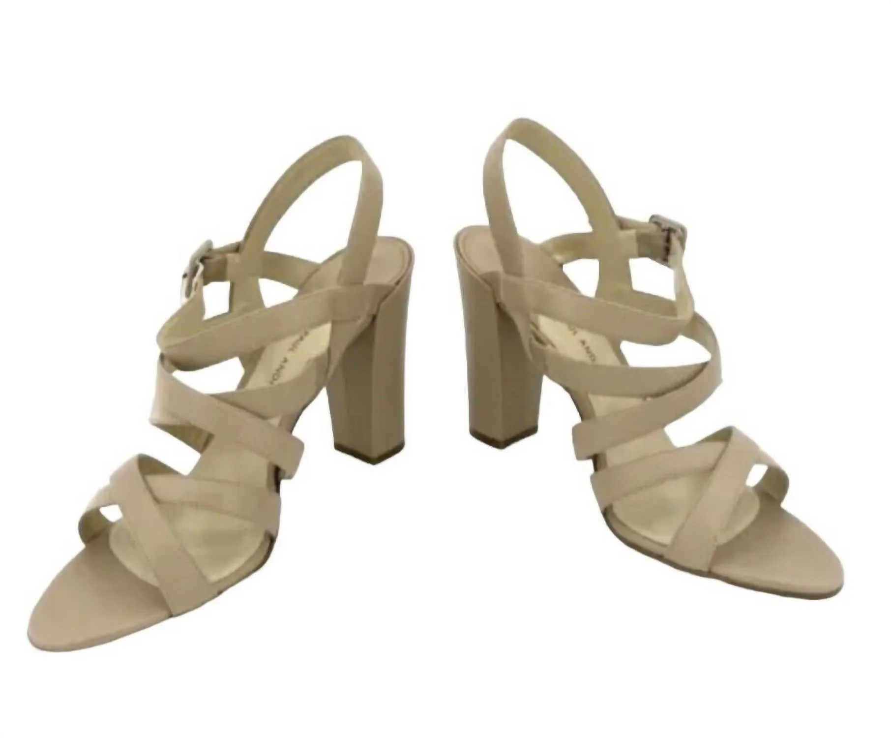 Women's Leather Strappy Block Heel Sandals In Tan