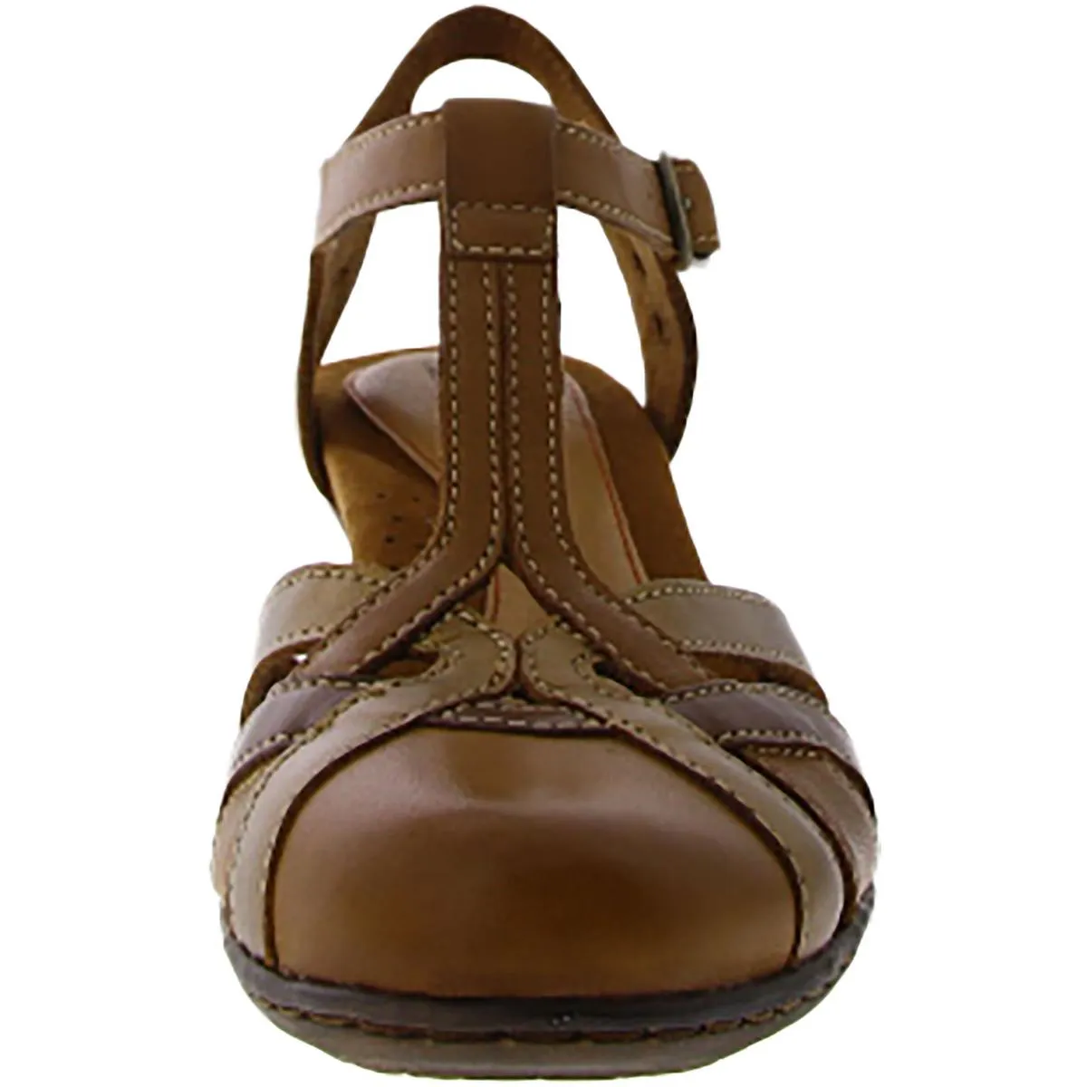 Womens Leather Strappy Block Heel