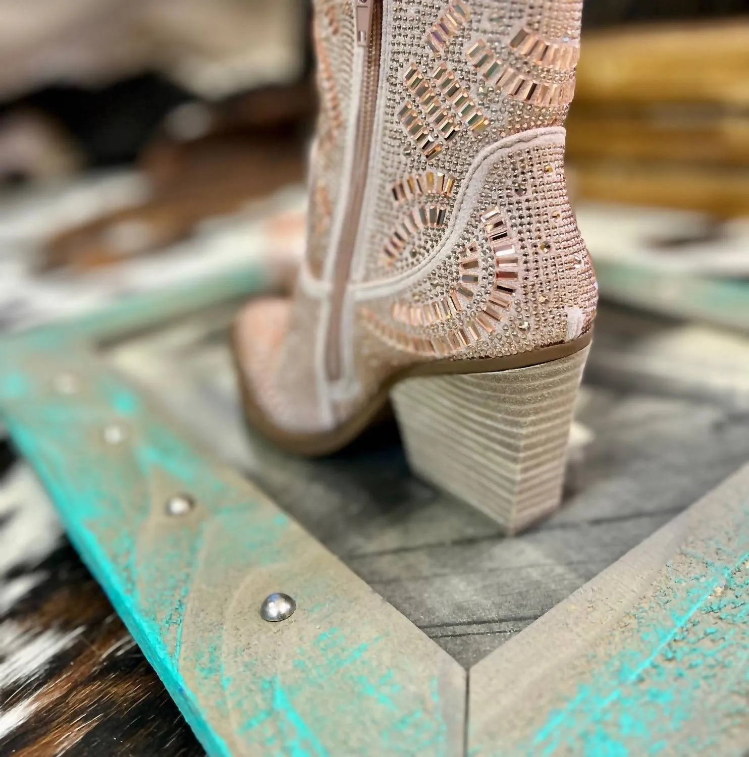 Women's Maze Of Life Rhinestone Boots In Rose Gold