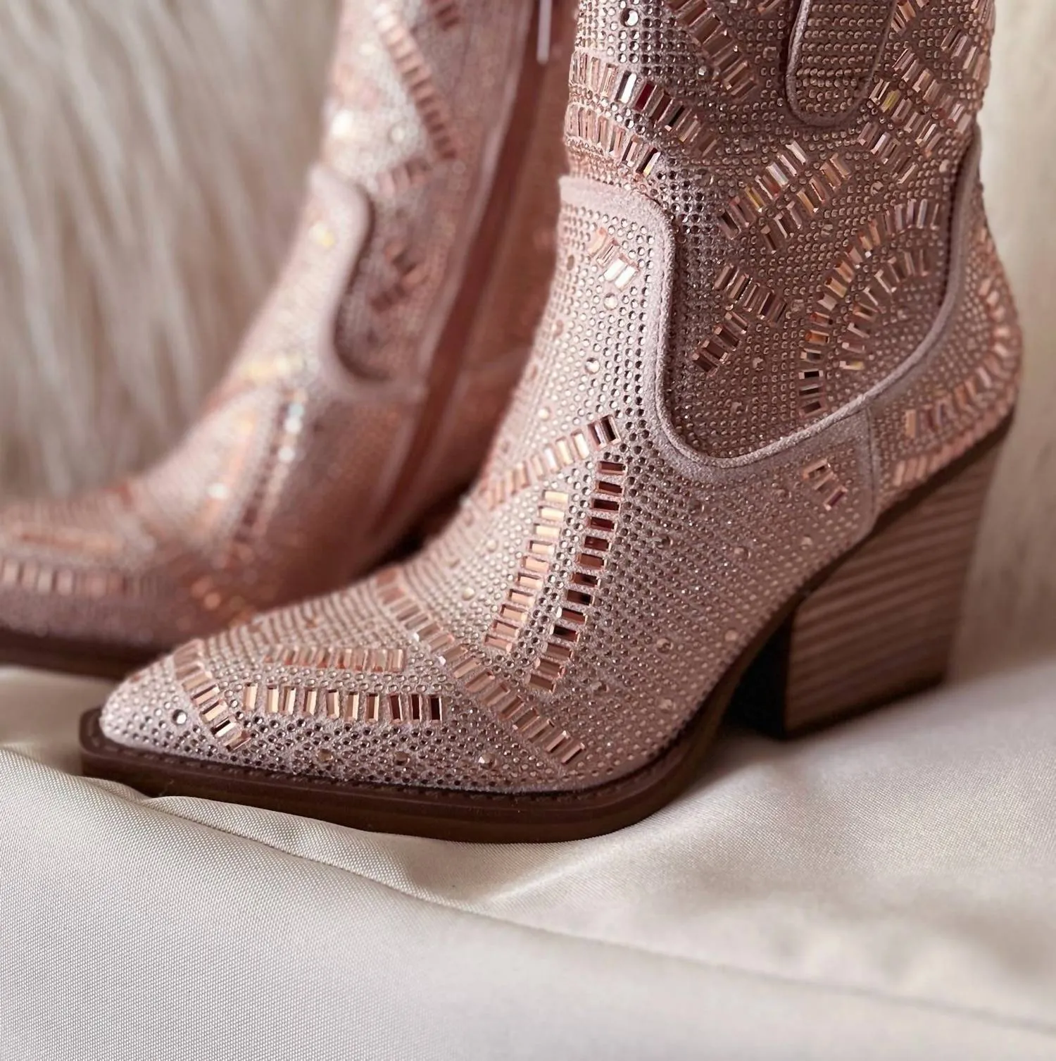 Women's Maze Of Life Rhinestone Boots In Rose Gold