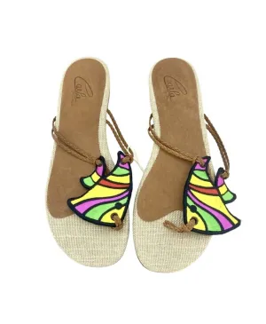 Women's Multi Color Fish Embroidery Thong Sandals In Multicolor