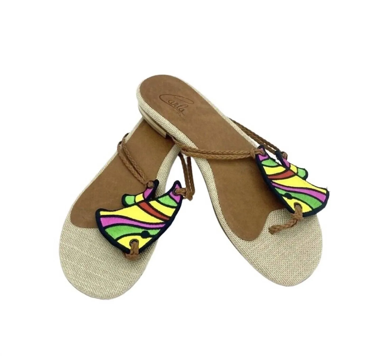 Women's Multi Color Fish Embroidery Thong Sandals In Multicolor