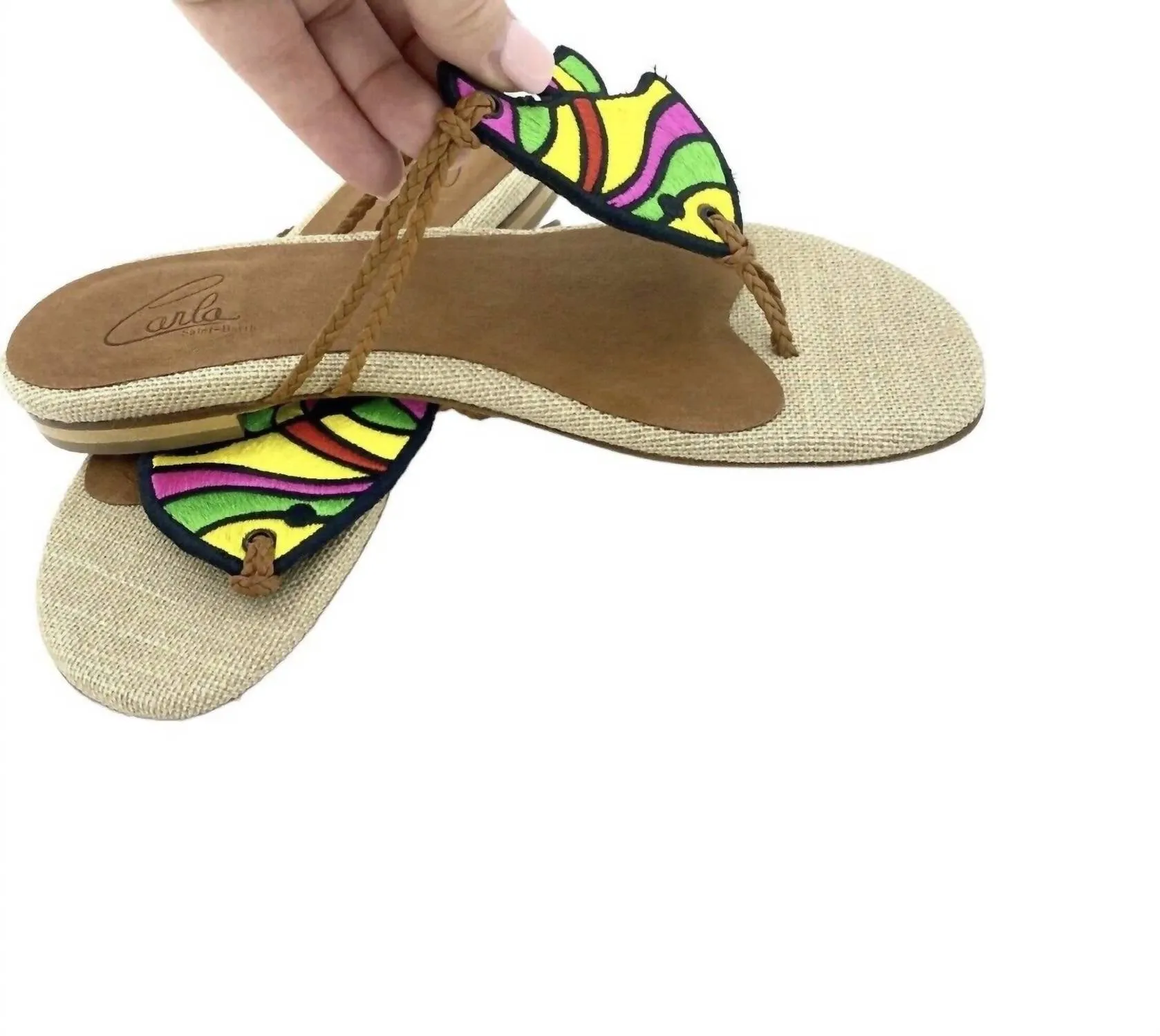 Women's Multi Color Fish Embroidery Thong Sandals In Multicolor