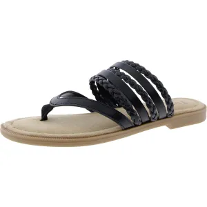 Womens Padded Insole Faux Leather Thong Sandals