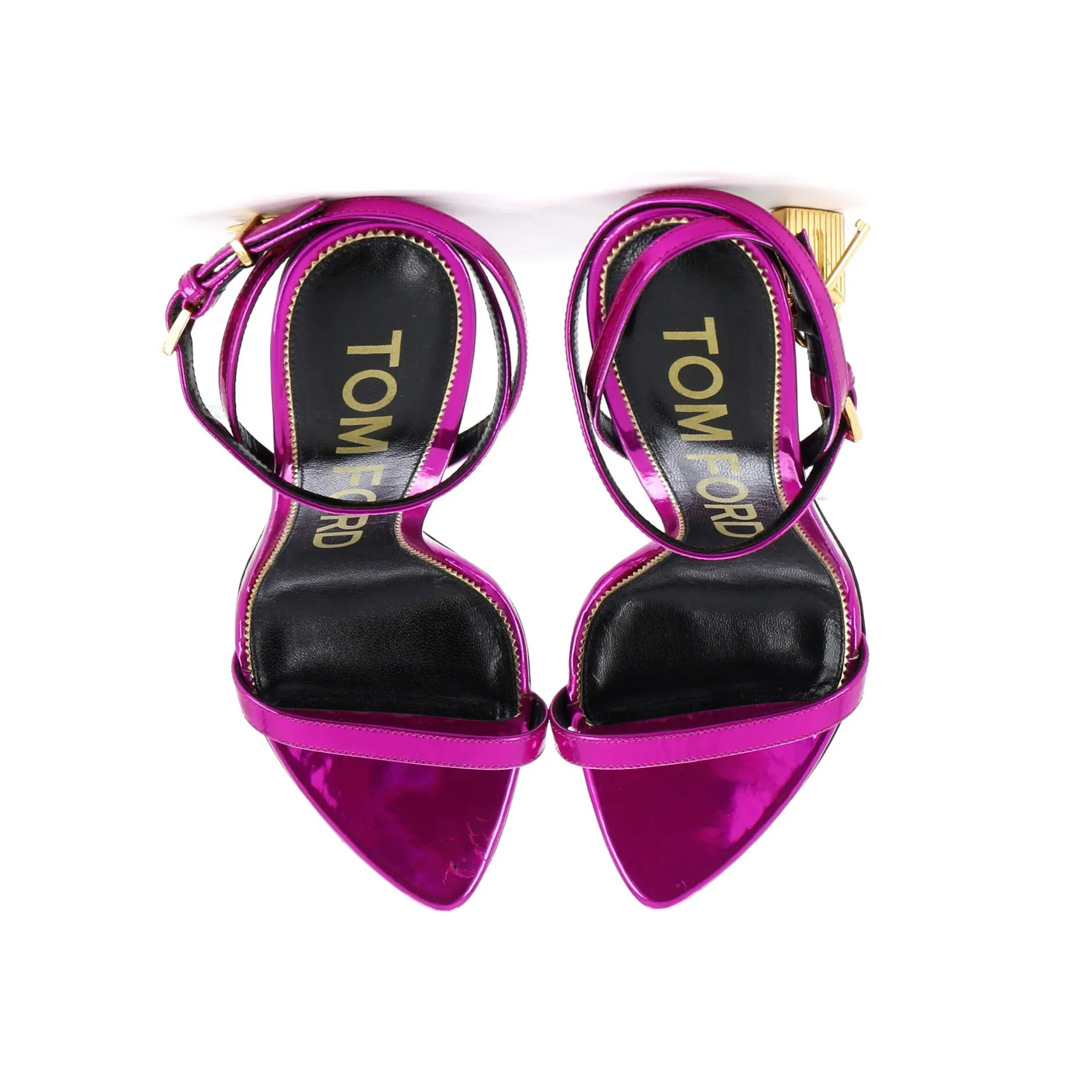 Women's Padlock Pointy Naked Heeled Sandals Leather 105