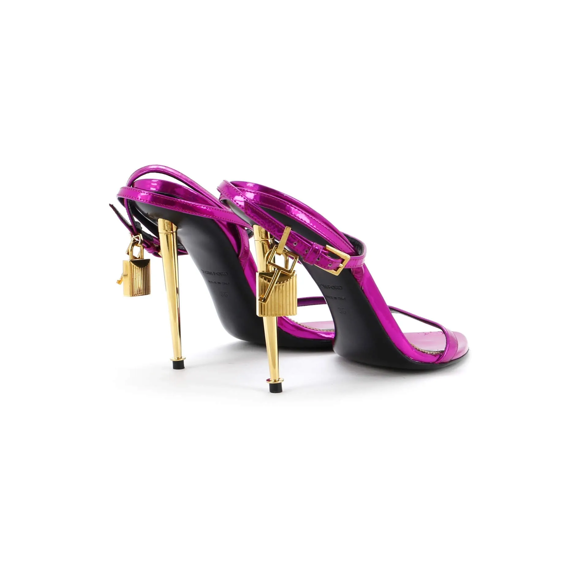 Women's Padlock Pointy Naked Heeled Sandals Leather 105