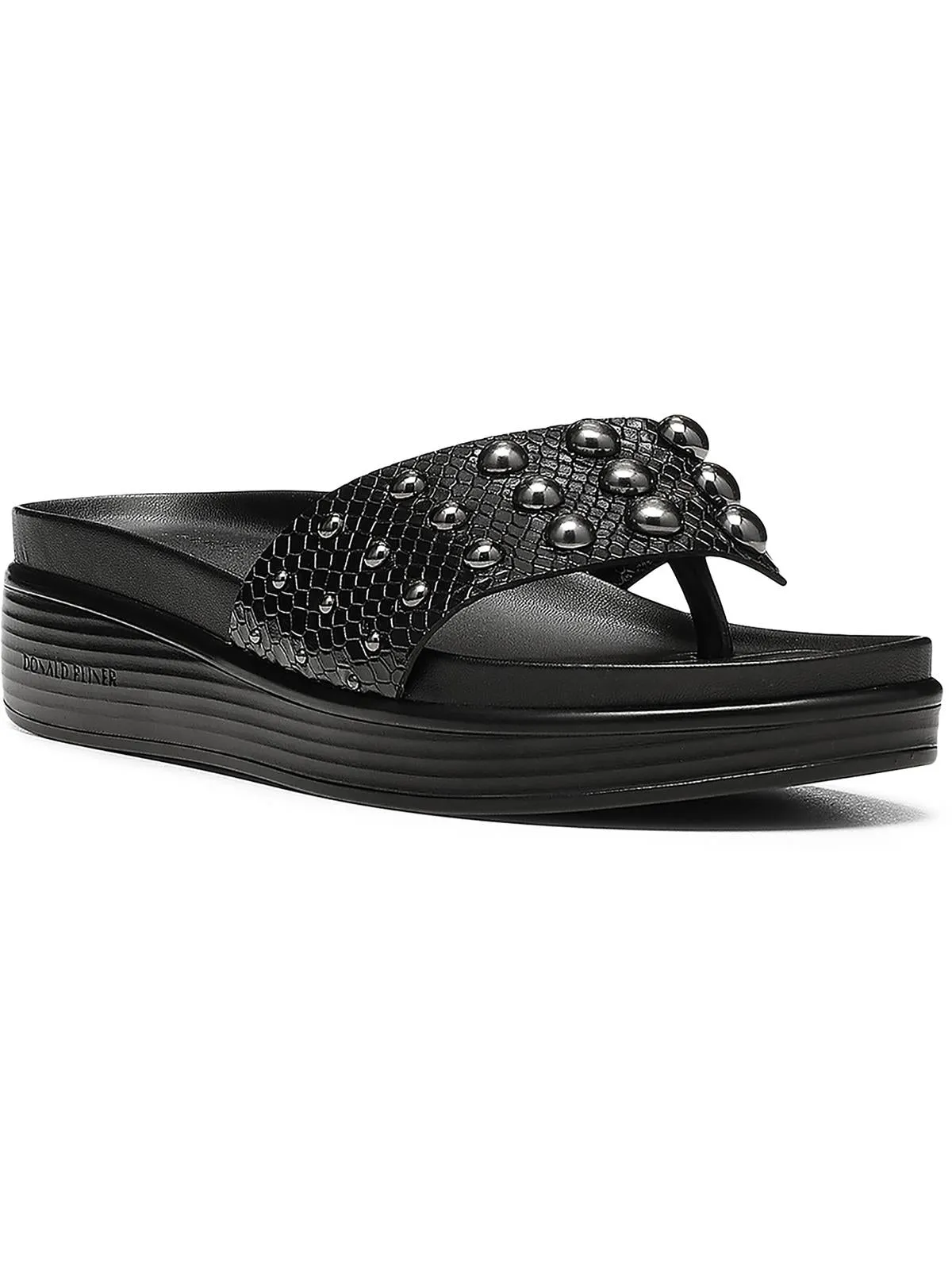 Womens Patent Leather Studded Wedge Sandals
