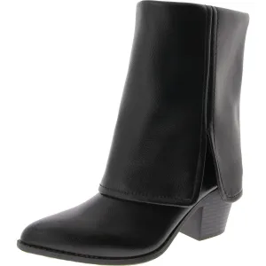 Womens Pointed Toe Faux Leather Mid-Calf Boots
