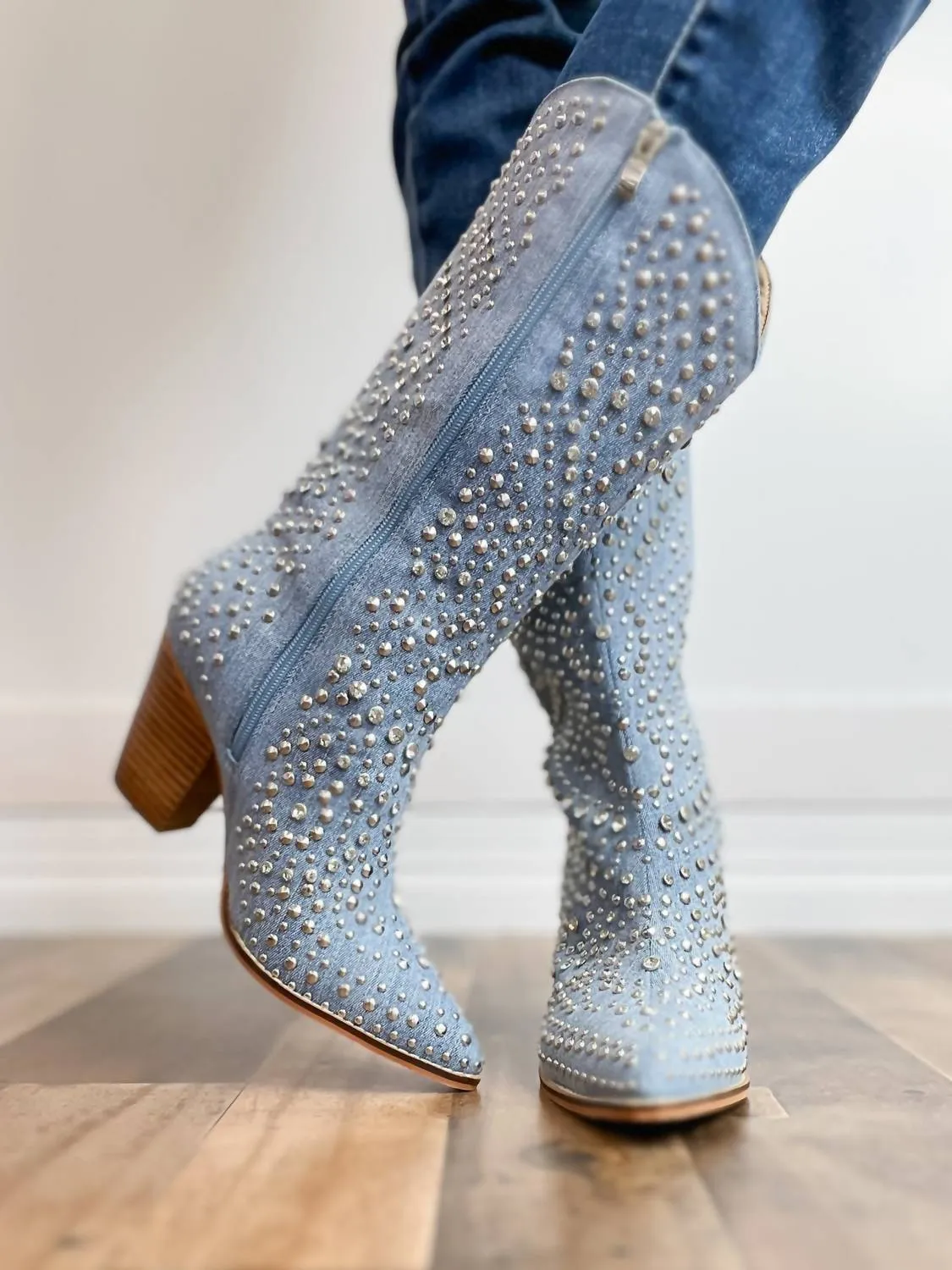 Women's Scootin Boots In Blue Denim