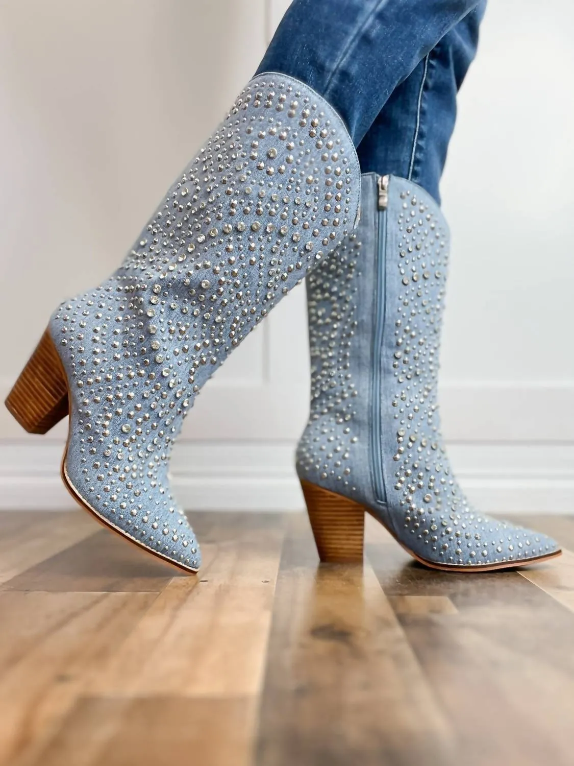 Women's Scootin Boots In Blue Denim