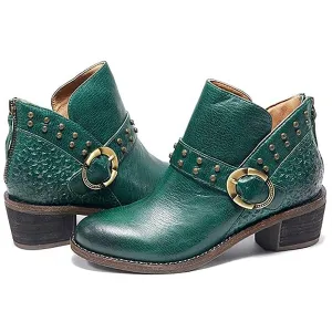 Womens Studded Leather Ankle Boots