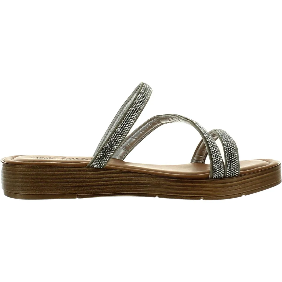 Womens Suede Rhinestone Flatform Sandals