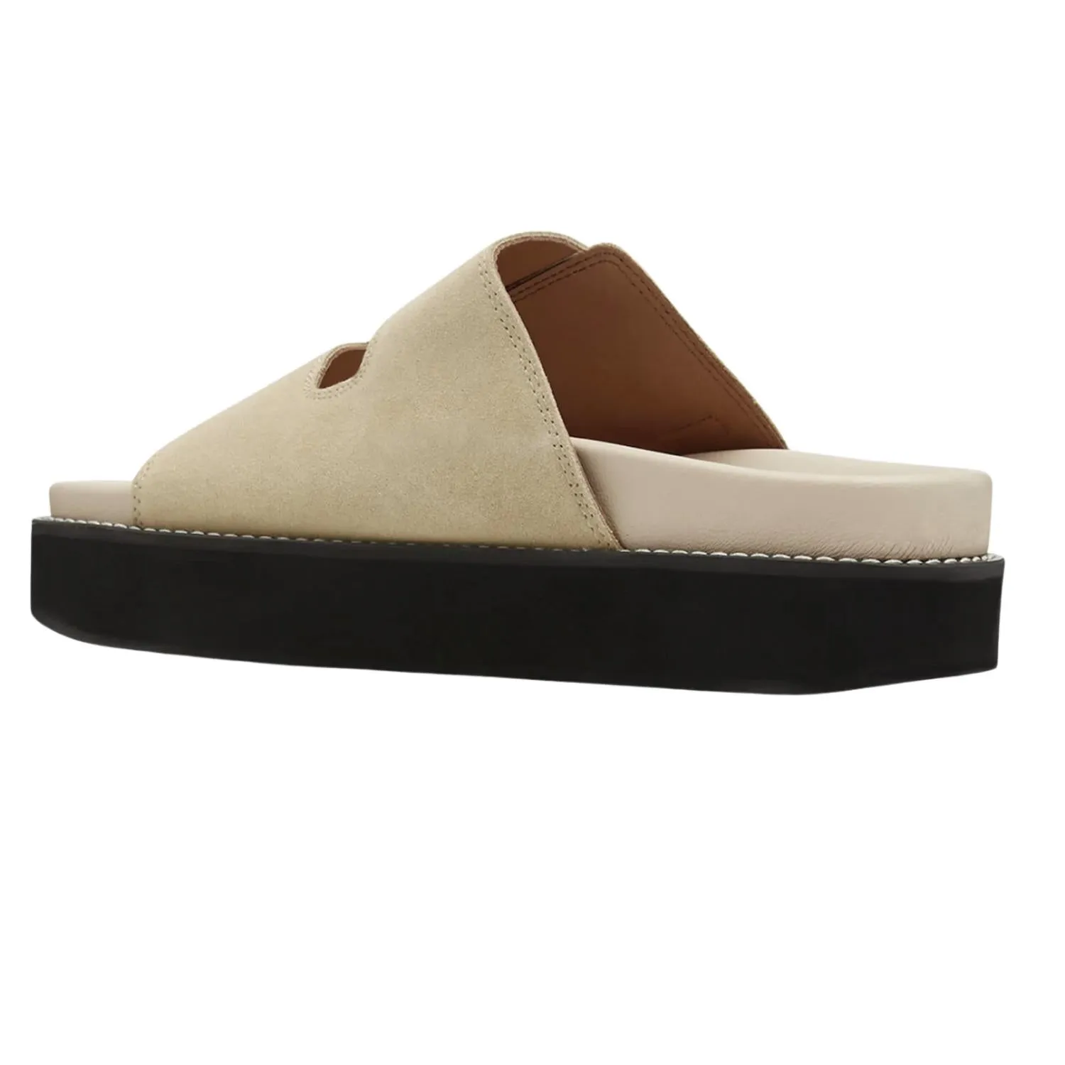 Women's Wide Welt Chunky Buckle Flat Sandal In Pale Khaki