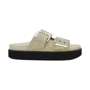 Women's Wide Welt Chunky Buckle Flat Sandal In Pale Khaki
