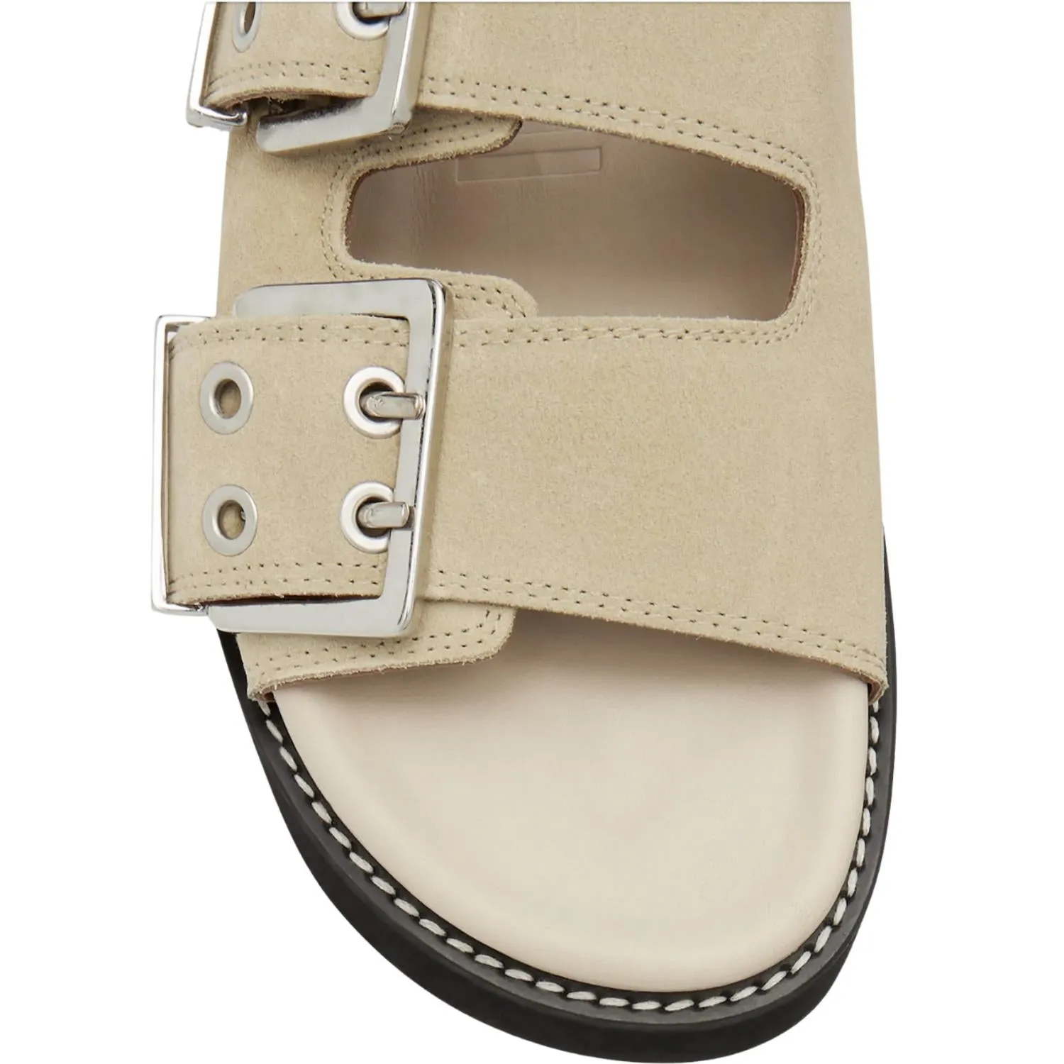 Women's Wide Welt Chunky Buckle Flat Sandal In Pale Khaki