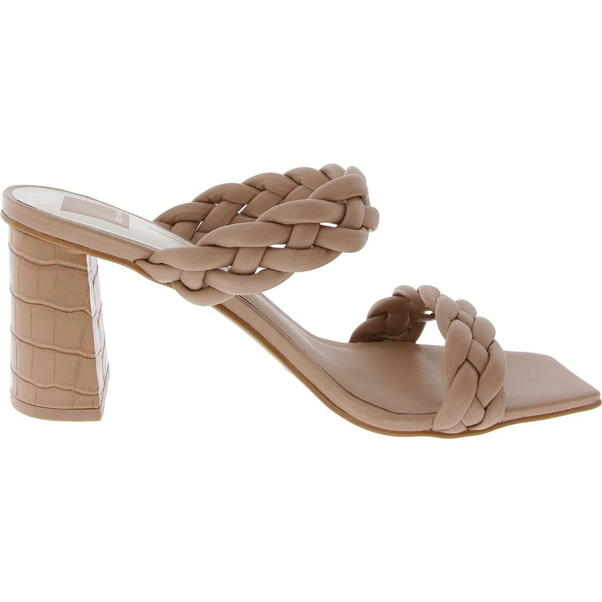 Womens Woven Faux Leather Block Heel