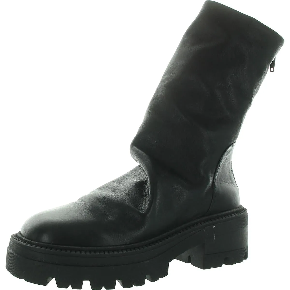 Womens Zipper Leather Mid-Calf Boots