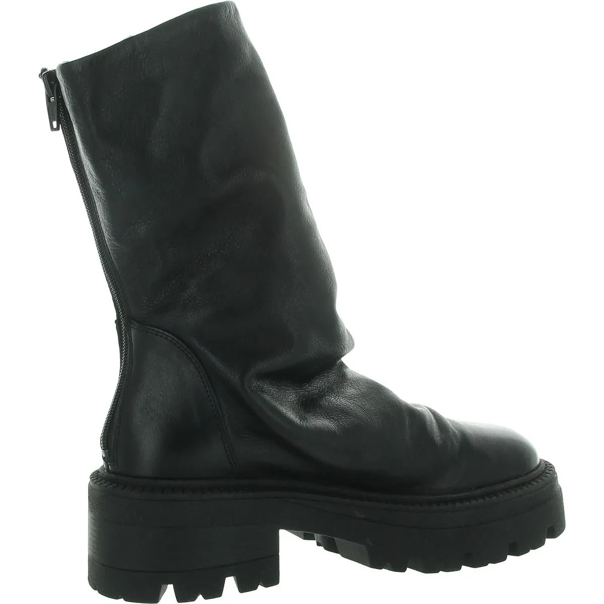 Womens Zipper Leather Mid-Calf Boots