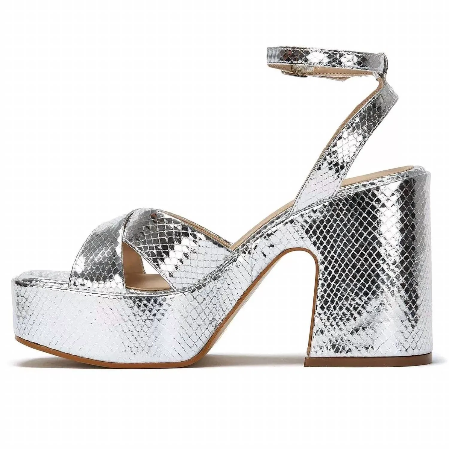 Womne's Metallic Platform Sandals In Metallic Silver